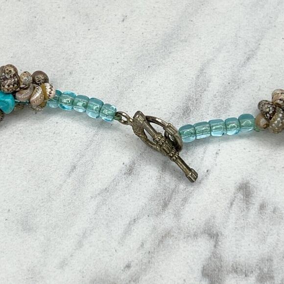 Faux Turquoise Chunky Beaded Tassel Pendant Toggle Necklace - Picture 4 of 9